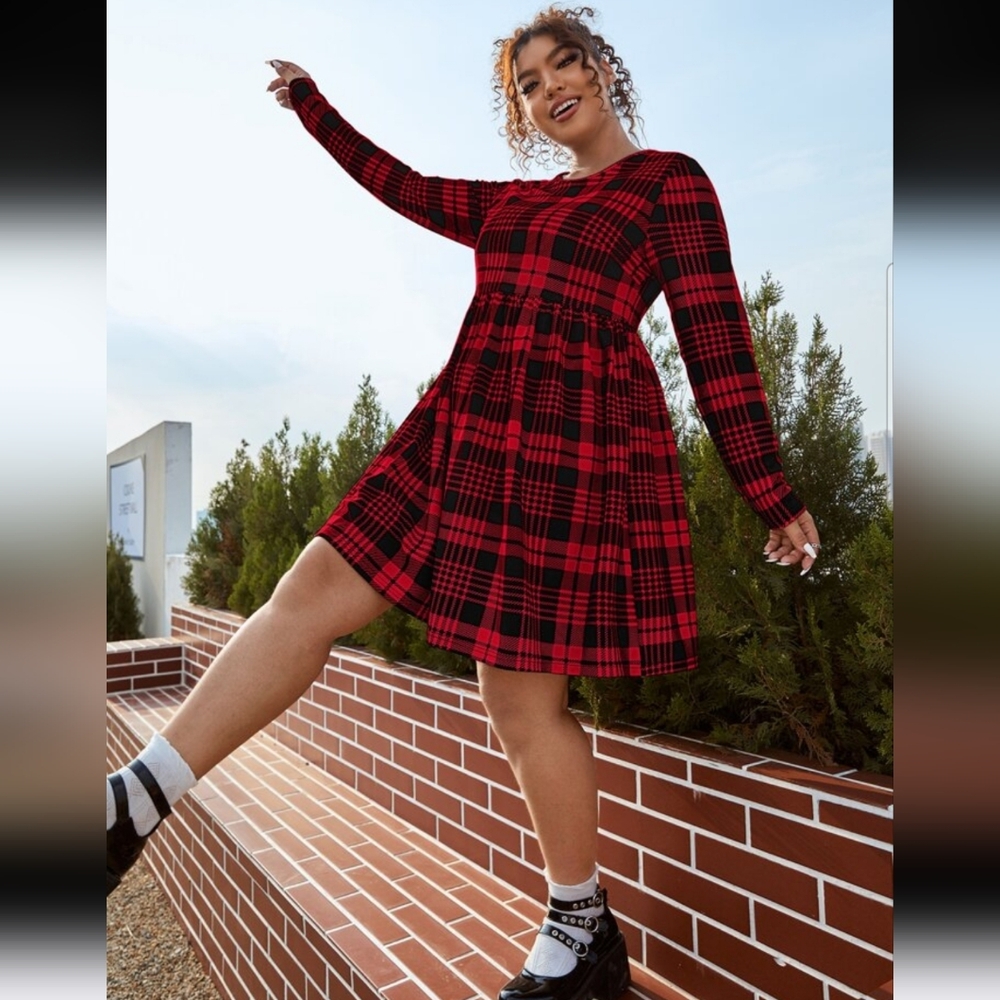 Qutie Plus Plaid Print A-line Dress, Plus Size 2X - Picture 10 of 12